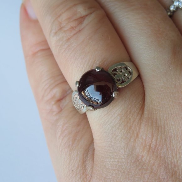 Deep Red Wine Natural Garnet In Filigree Sterling Silver Ring. Size 7 - Picture 6 of 11